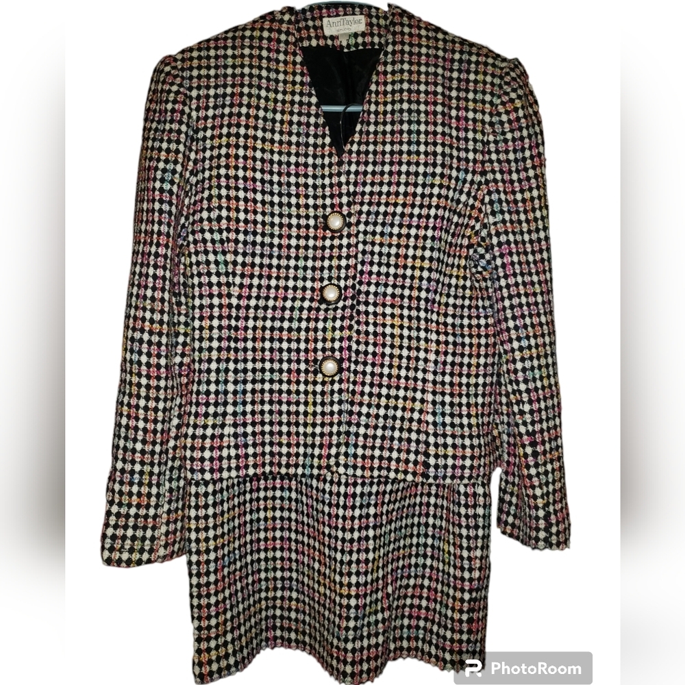 VINTAGE Ann Taylor Studio Multicolored Tweed Skirt Suit, Size 2